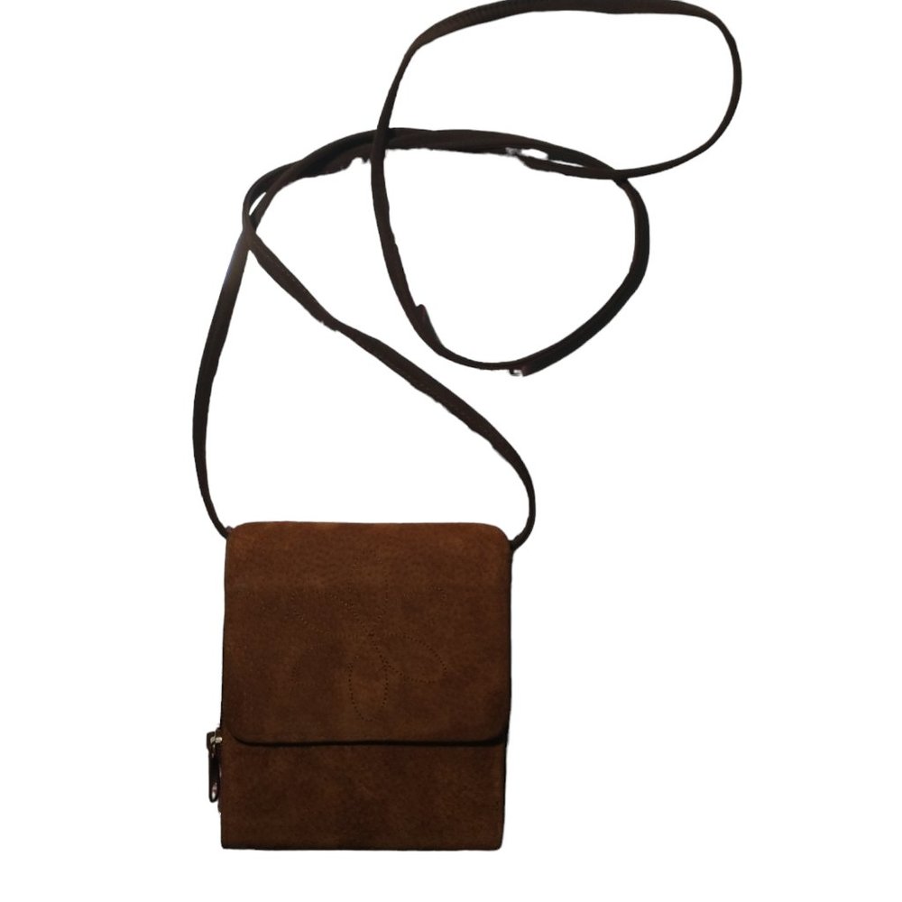 Tan Suede Leather 5"x5" crossbody wallet